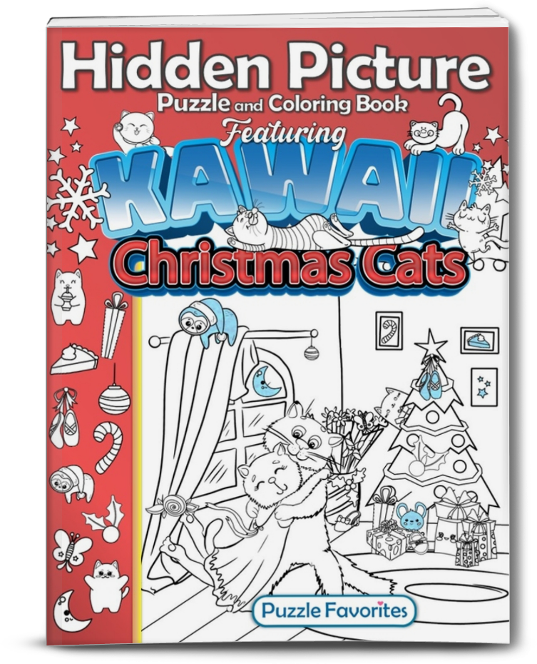 Hidden Picture & Coloring Book Kawaii Christmas Cats